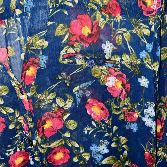 Kut from the Kloth Women's Sinclaire Floral Print Button Up Sheer Blouse size M - Picture 5 of 6